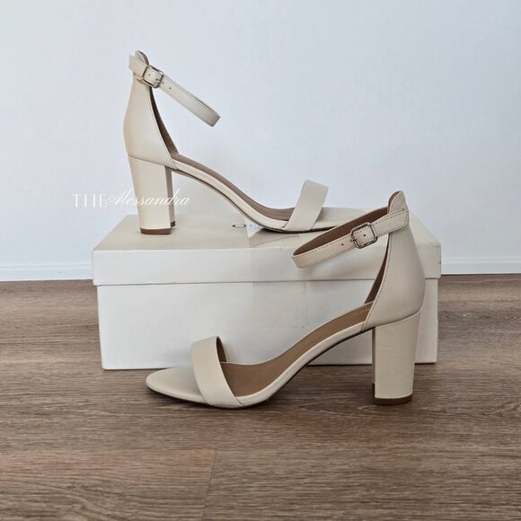 Quince Italian Leather 65mm Block Heel Bone Color Women’s Size 8 New with Box - Picture 11 of 15